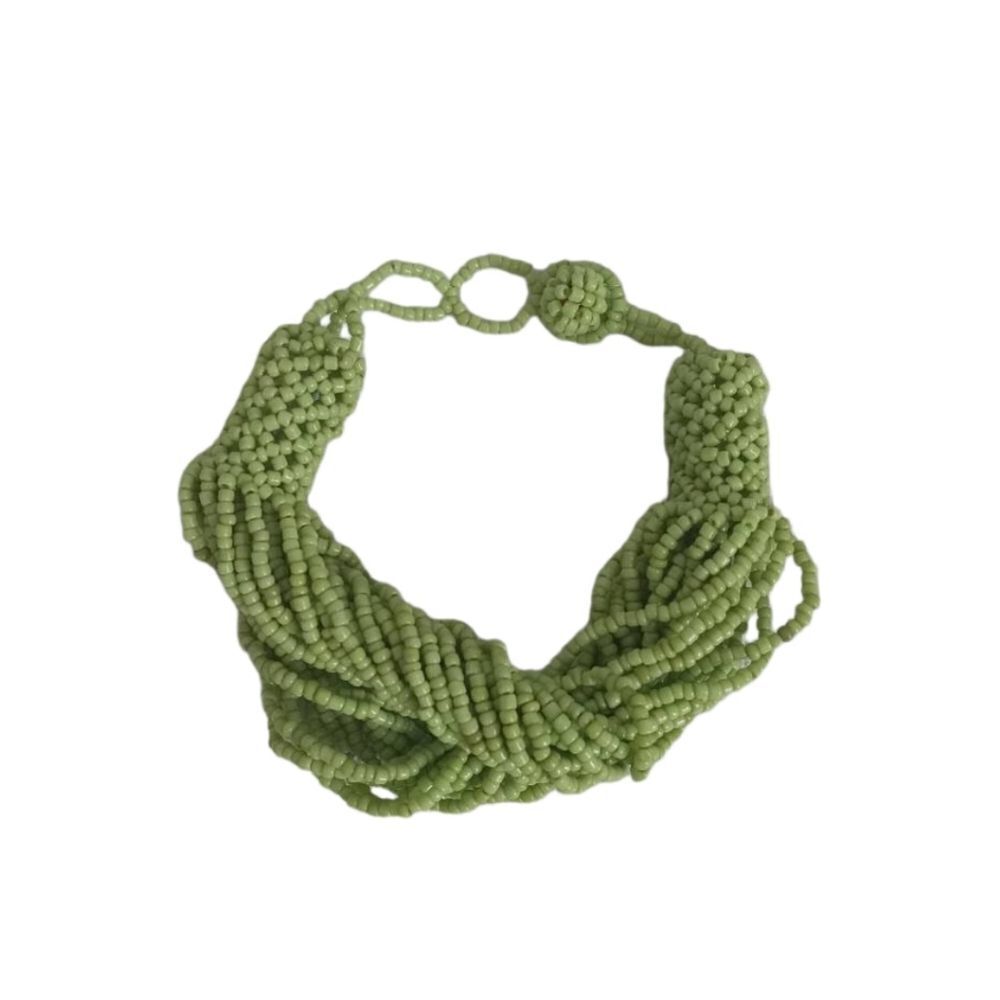 Lime Green Multiple Strand Seed Beads Adjustable Chunky Twisted Fashion Bracelet